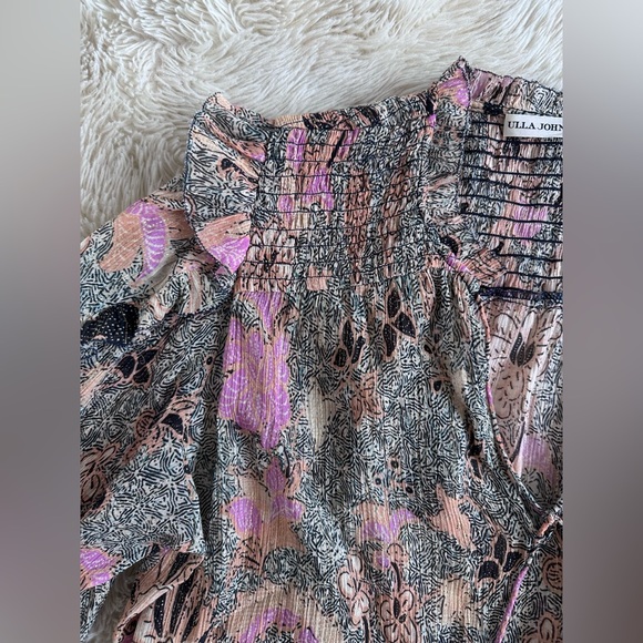Ulla Johnson Silk Blend Ruffle Floral Lara Blouse Pink Neutral Top Size 4 - Picture 6 of 16